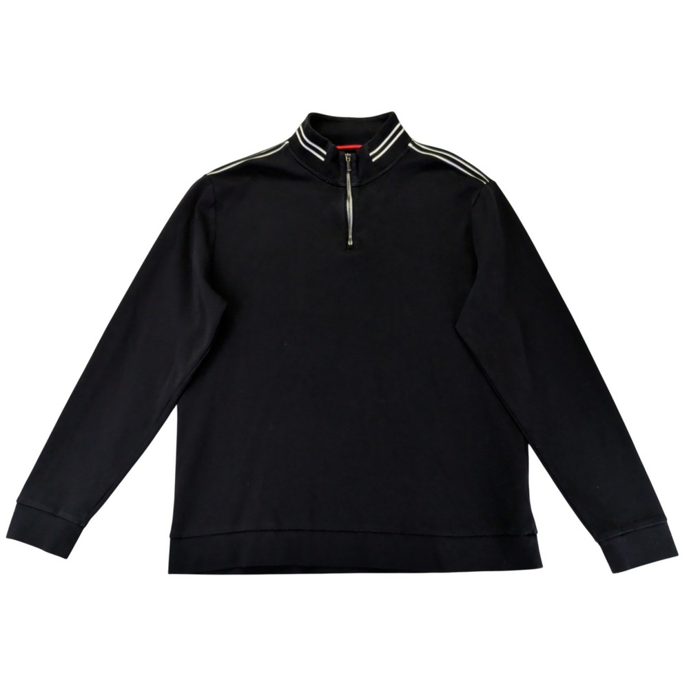 BUGATCHI Mens Black 100% Cotton Quarter Zip Pullover Sweater Mock‎ Neck Large
